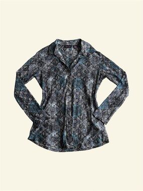 Wrangler George Strait for Her Blue Medallion Sheer Metallic Button Down Shirt L